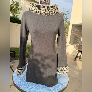 INC International Concepts Gray Dress with Faux Fur Trim